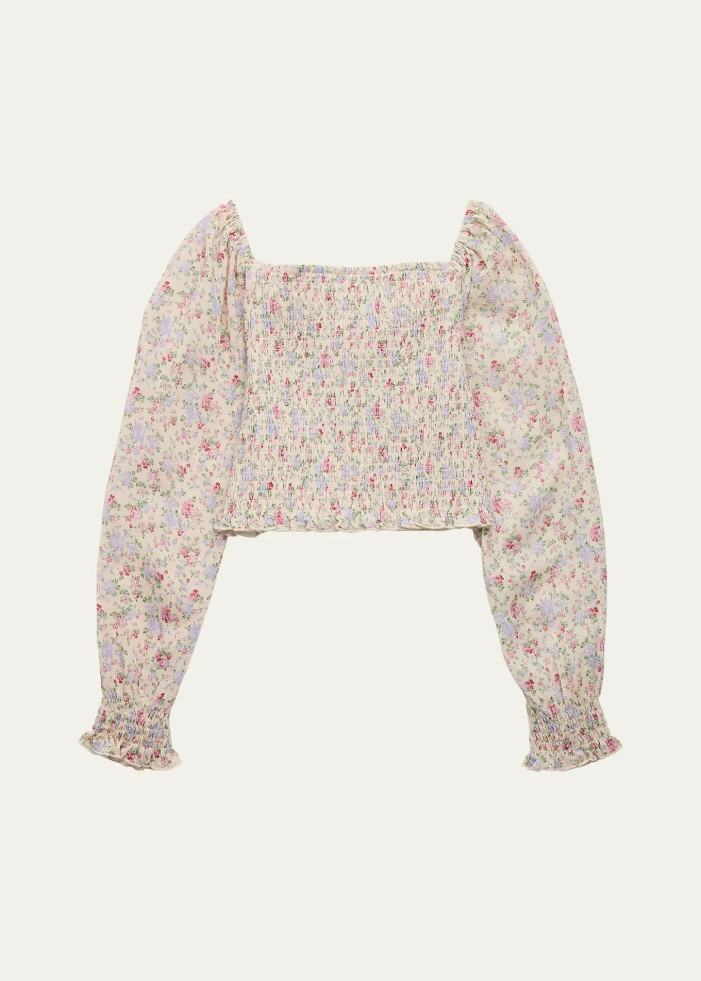 KatieJ NYCGirl's Floral-Print Smocked Top, Size S-XL