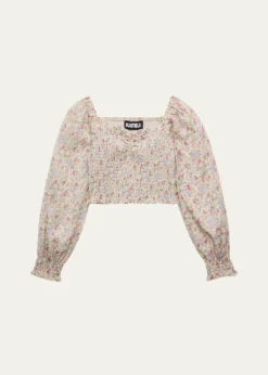 KatieJ NYCGirl's Floral-Print Smocked Top, Size S-XL