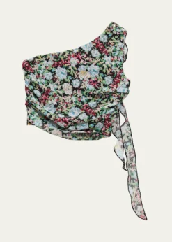 KatieJ NYCGirl's Tween Floral-Print One Shoulder Rossette Top, Size S-XL
