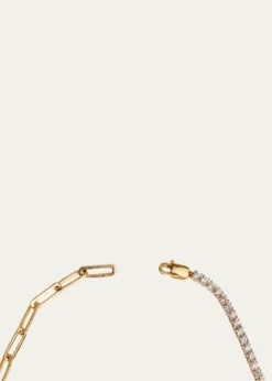Kendall Row14K Yellow Gold Half Tennis Half Paperclip Necklace, 16.5"L