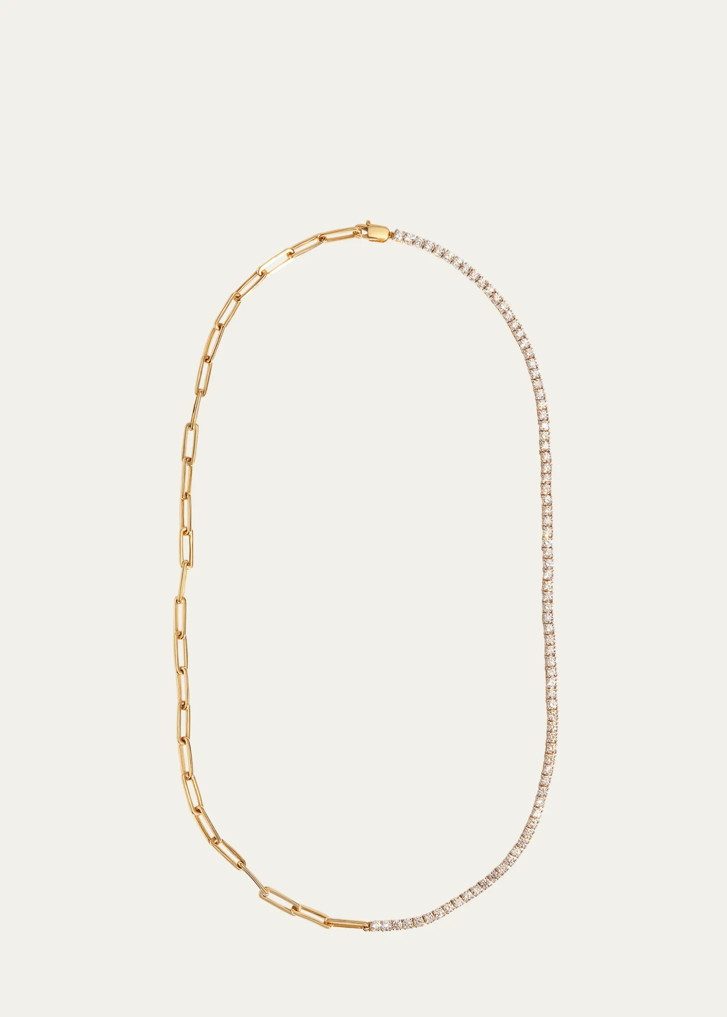 Kendall Row14K Yellow Gold Half Tennis Half Paperclip Necklace, 16.5"L