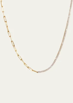 Kendall Row14K Yellow Gold Half Tennis Half Paperclip Necklace, 16.5