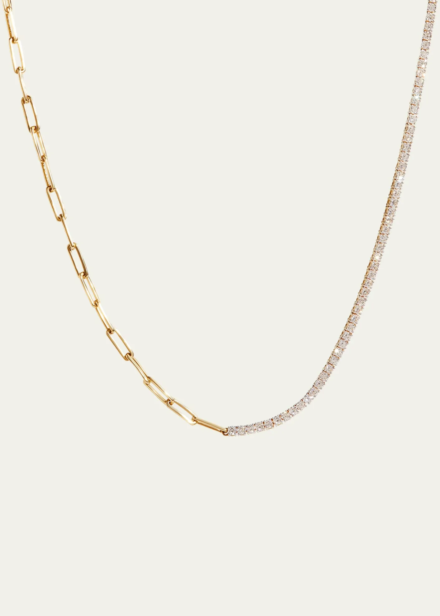 Kendall Row14K Yellow Gold Half Tennis Half Paperclip Necklace, 16.5"L