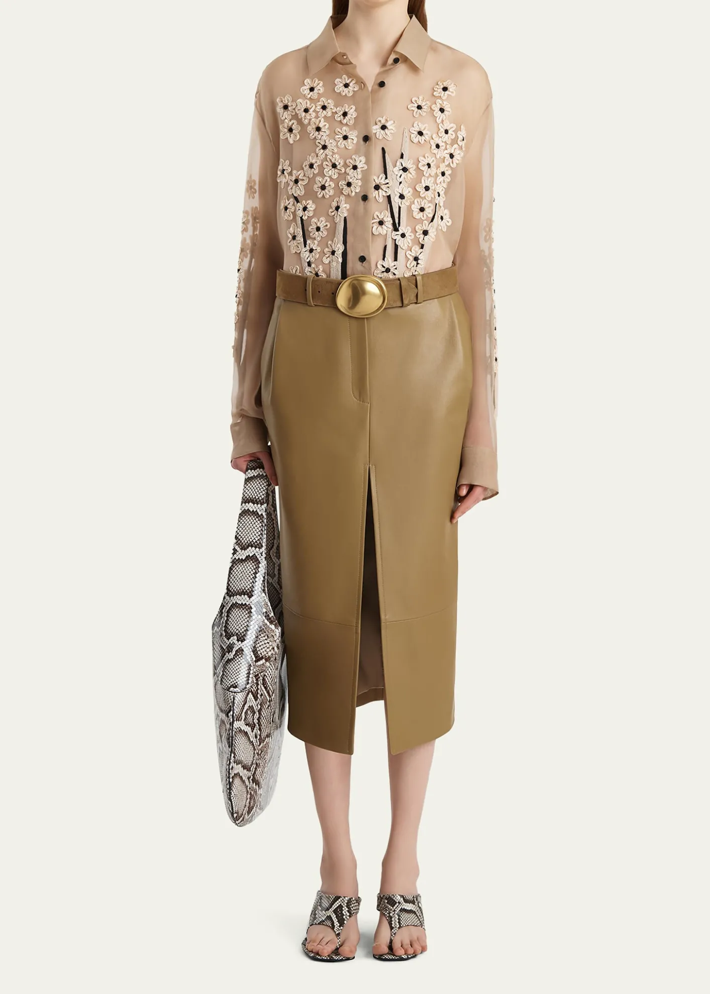 KhaiteAnden Leather Midi Skirt