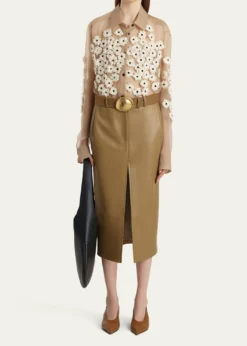 KhaiteArgo Floral Applique Silk Button-Down Top
