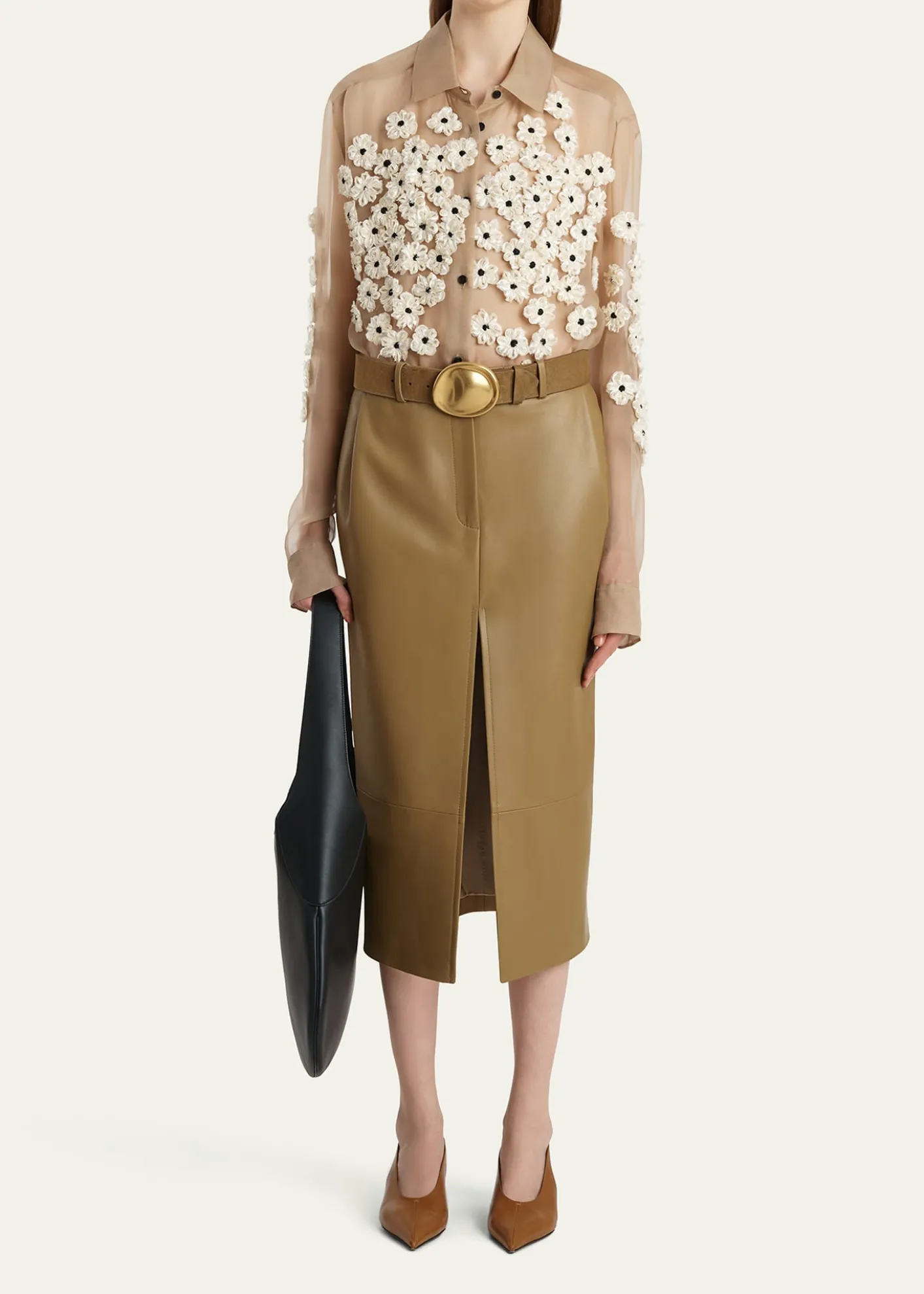 KhaiteArgo Floral Applique Silk Button-Down Top