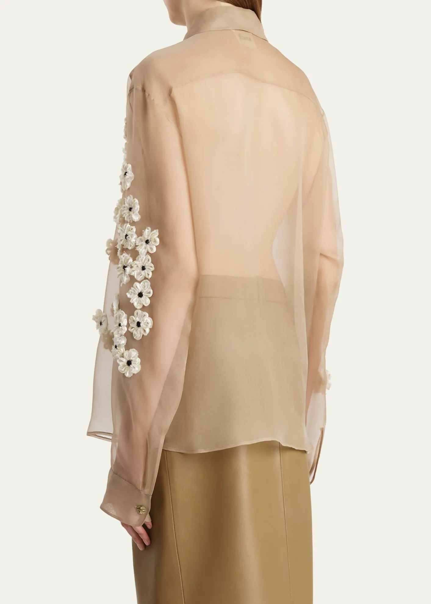 KhaiteArgo Floral Applique Silk Button-Down Top