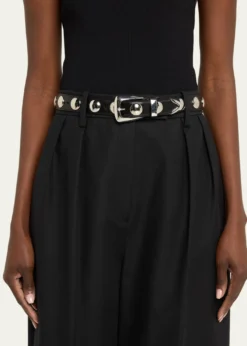 KhaiteBenny Silvertone Studded Leather Belt