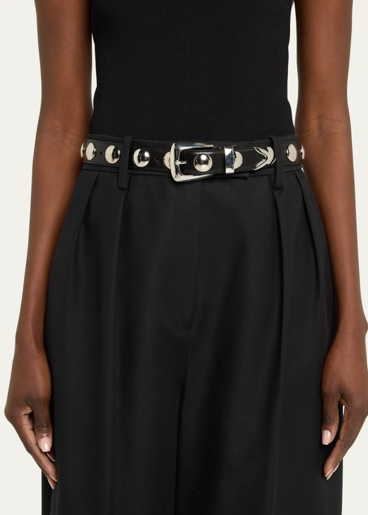 KhaiteBenny Silvertone Studded Leather Belt