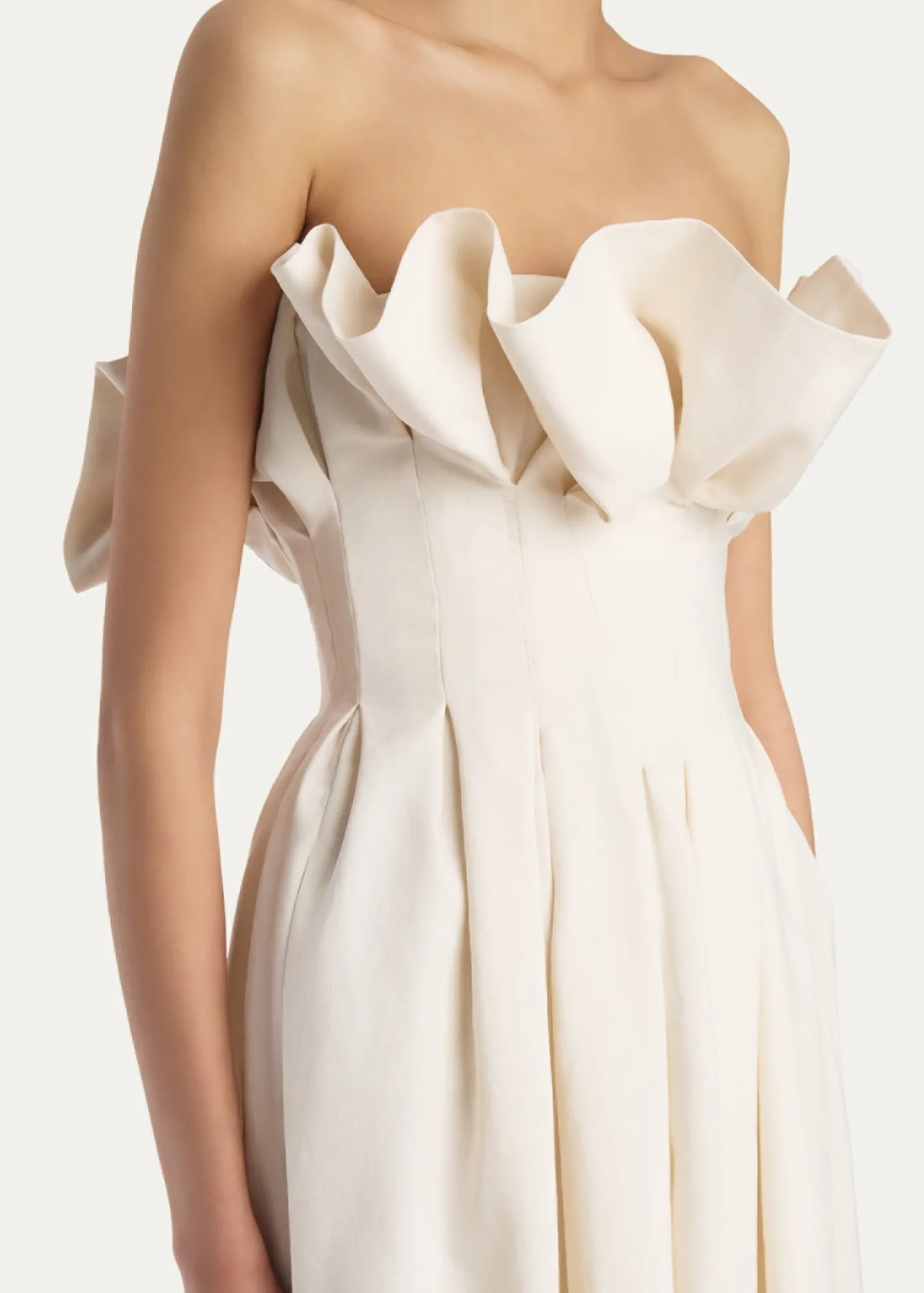 KhaiteClaude Pleated Ruffle Strapless Midi Dress
