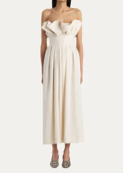 KhaiteClaude Pleated Ruffle Strapless Midi Dress