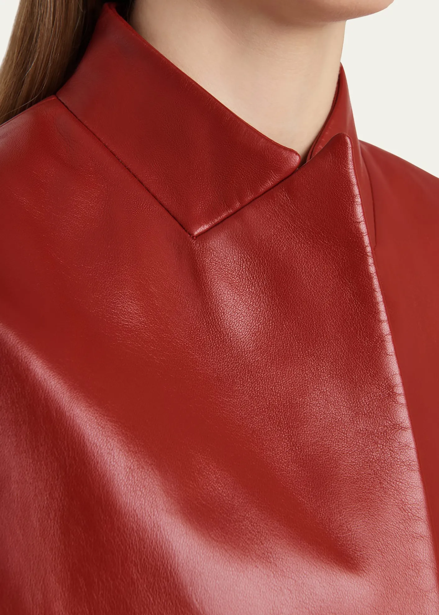 KhaiteDolso Single-Breasted Leather Cape Jacket