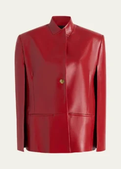 KhaiteDolso Single-Breasted Leather Cape Jacket