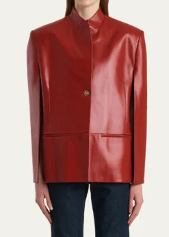 KhaiteDolso Single-Breasted Leather Cape Jacket