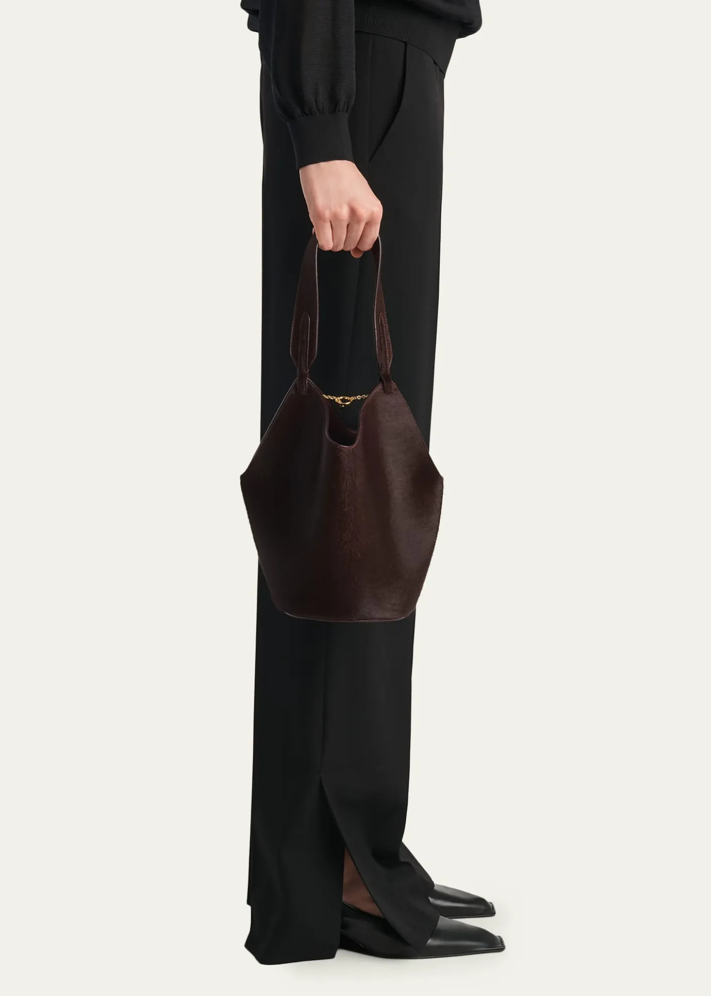 KhaiteLotus Mini Suede and Calf Hair Tote Bag