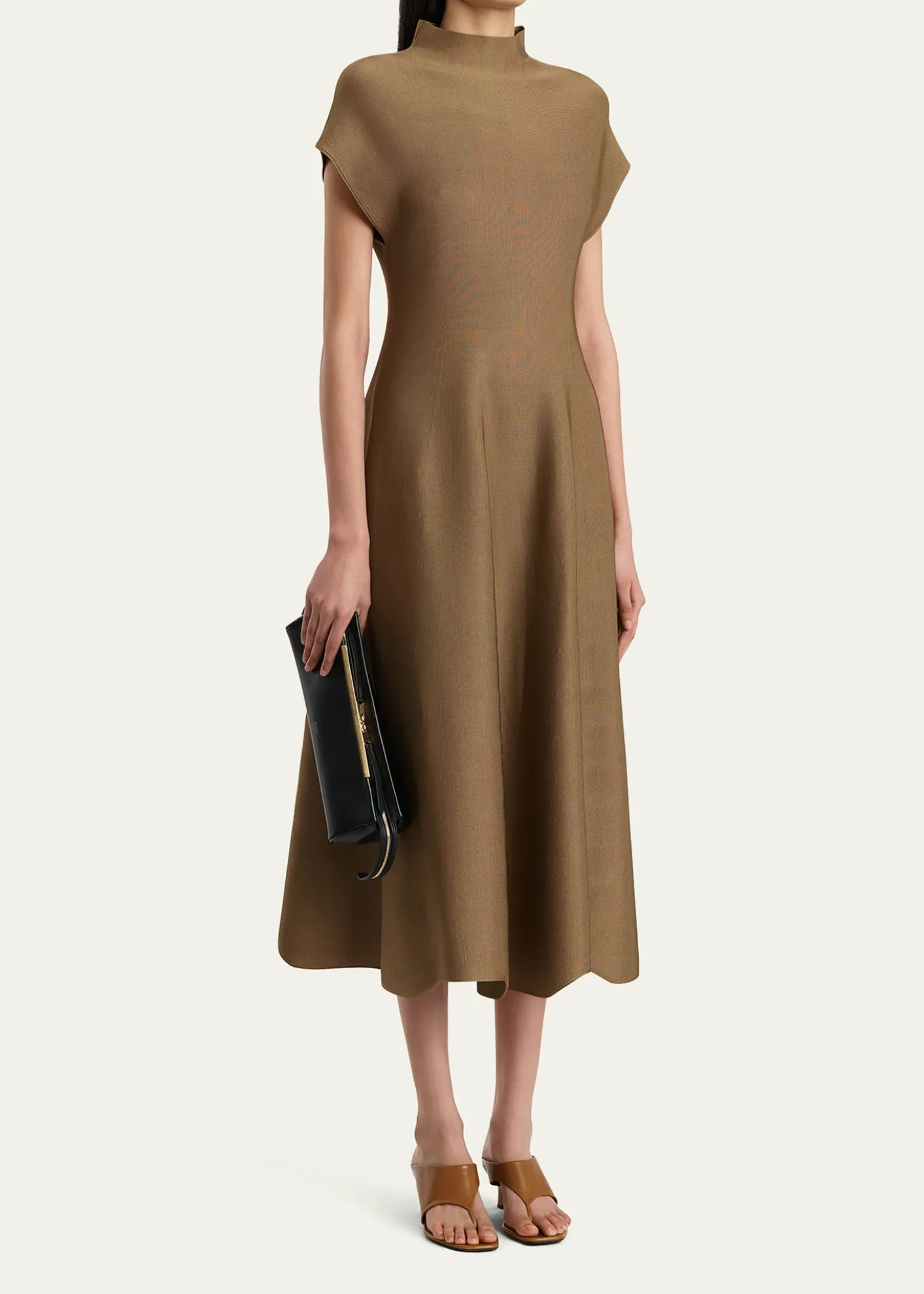 KhaiteLyra Mock-Neck Cap-Sleeve Midi Dress