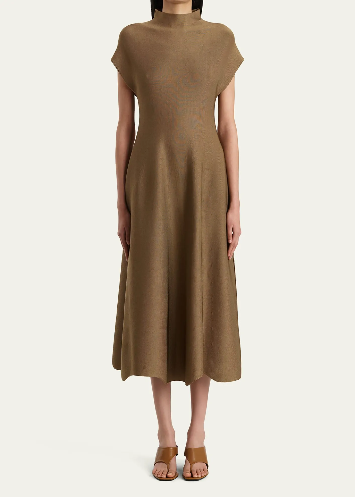 KhaiteLyra Mock-Neck Cap-Sleeve Midi Dress