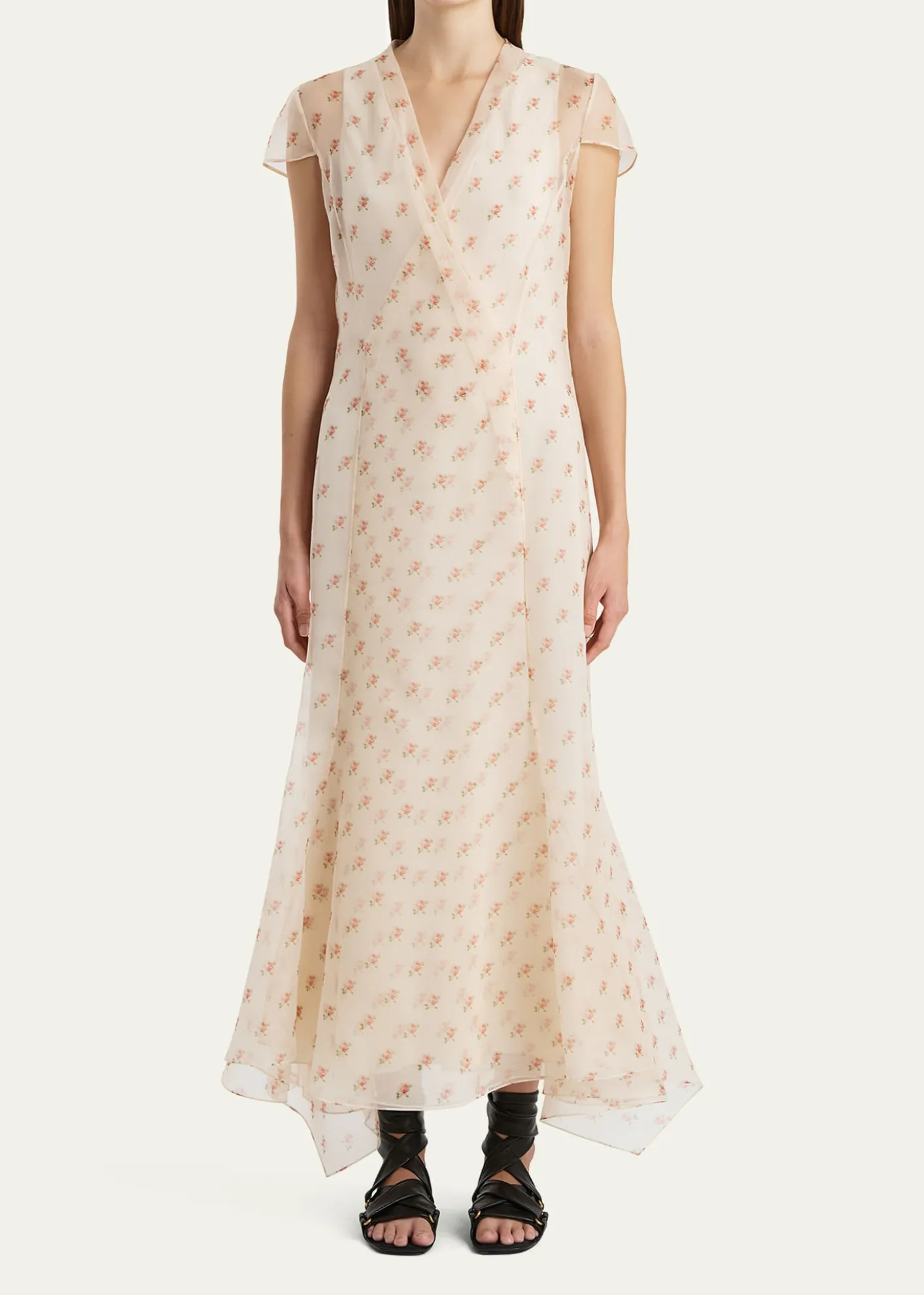 KhaiteMeera Rose-Print Silk Wrap Maxi Dress