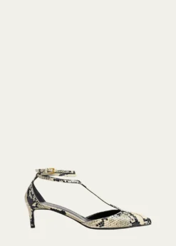 KhaiteMia Snake-Effect Leather Kitten-Heel Pumps