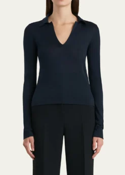 KhaiteMikel Long-Sleeve Knit Polo Top