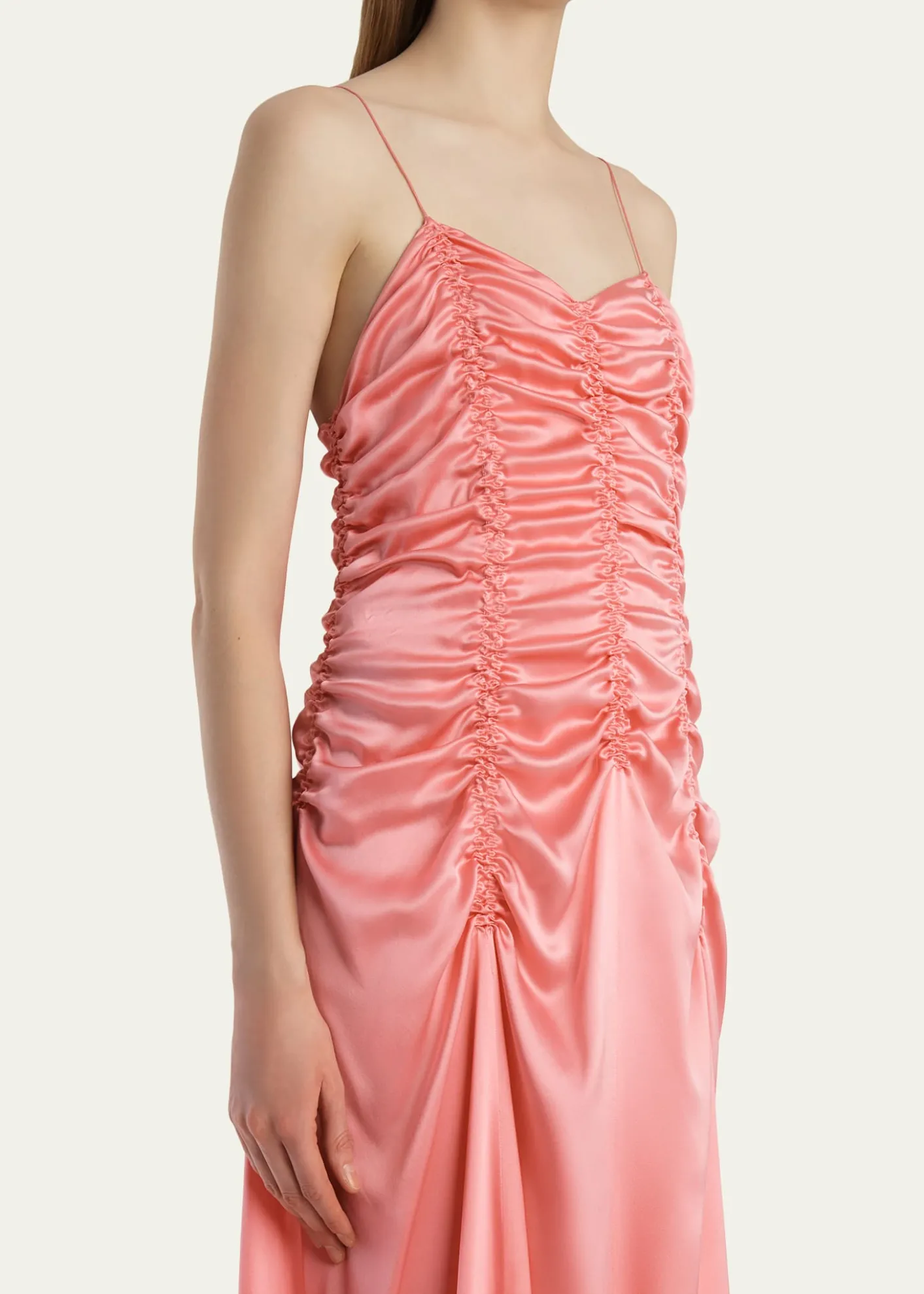 KhaiteRaina Sleeveless Ruched silk Charmeuse Midi Dress