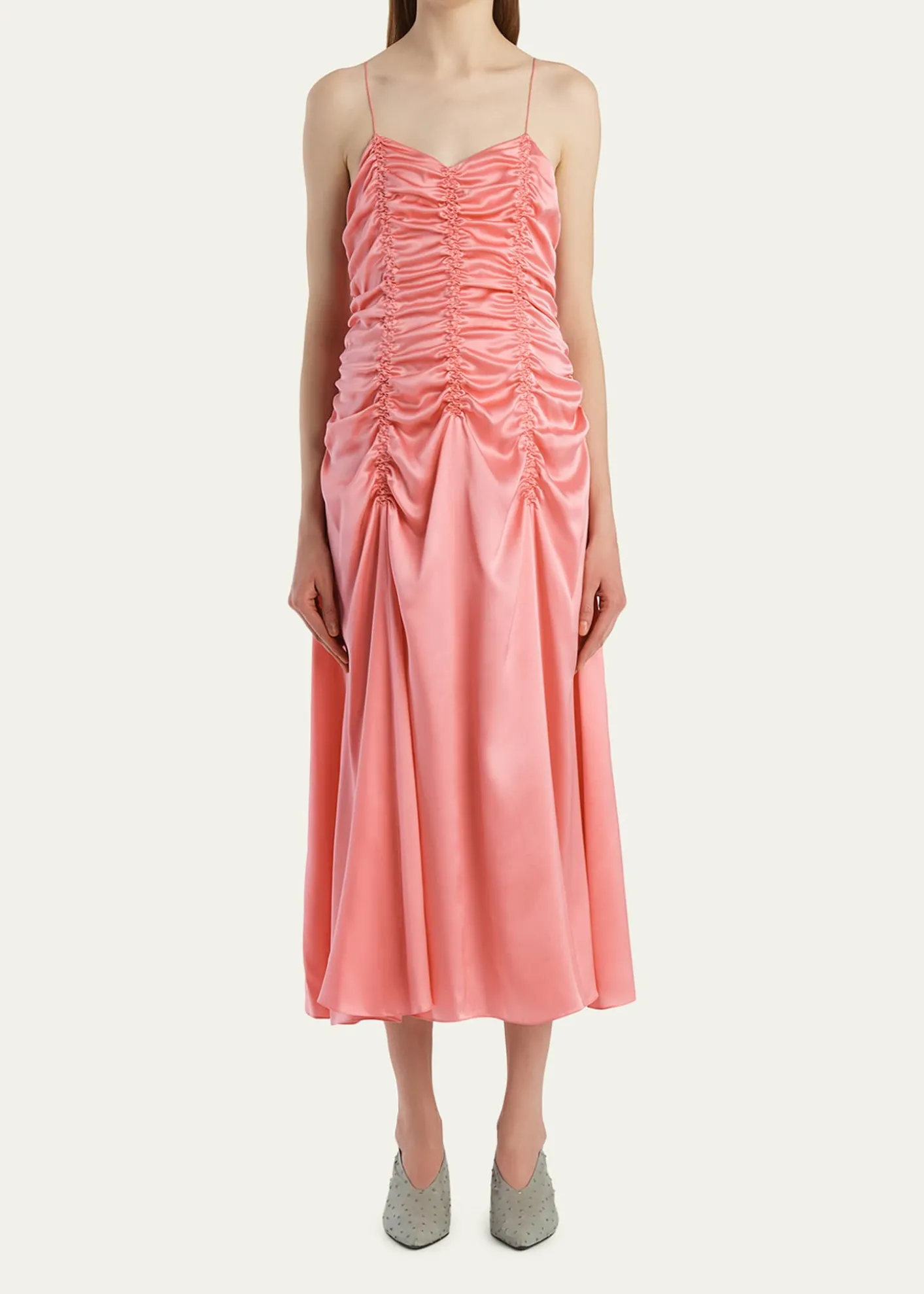 KhaiteRaina Sleeveless Ruched silk Charmeuse Midi Dress