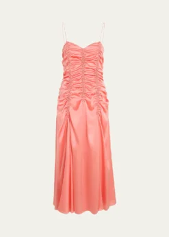 KhaiteRaina Sleeveless Ruched silk Charmeuse Midi Dress