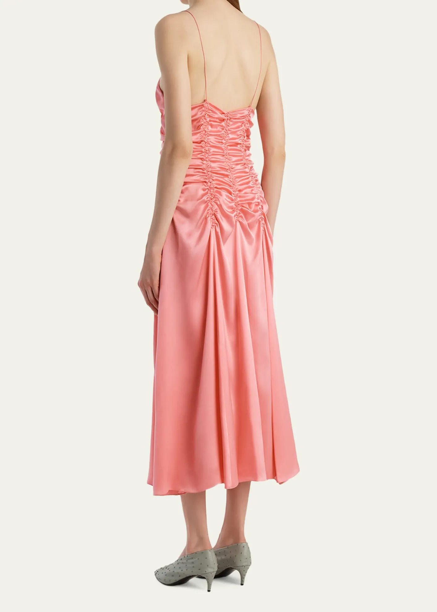 KhaiteRaina Sleeveless Ruched silk Charmeuse Midi Dress