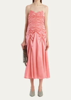 KhaiteRaina Sleeveless Ruched silk Charmeuse Midi Dress