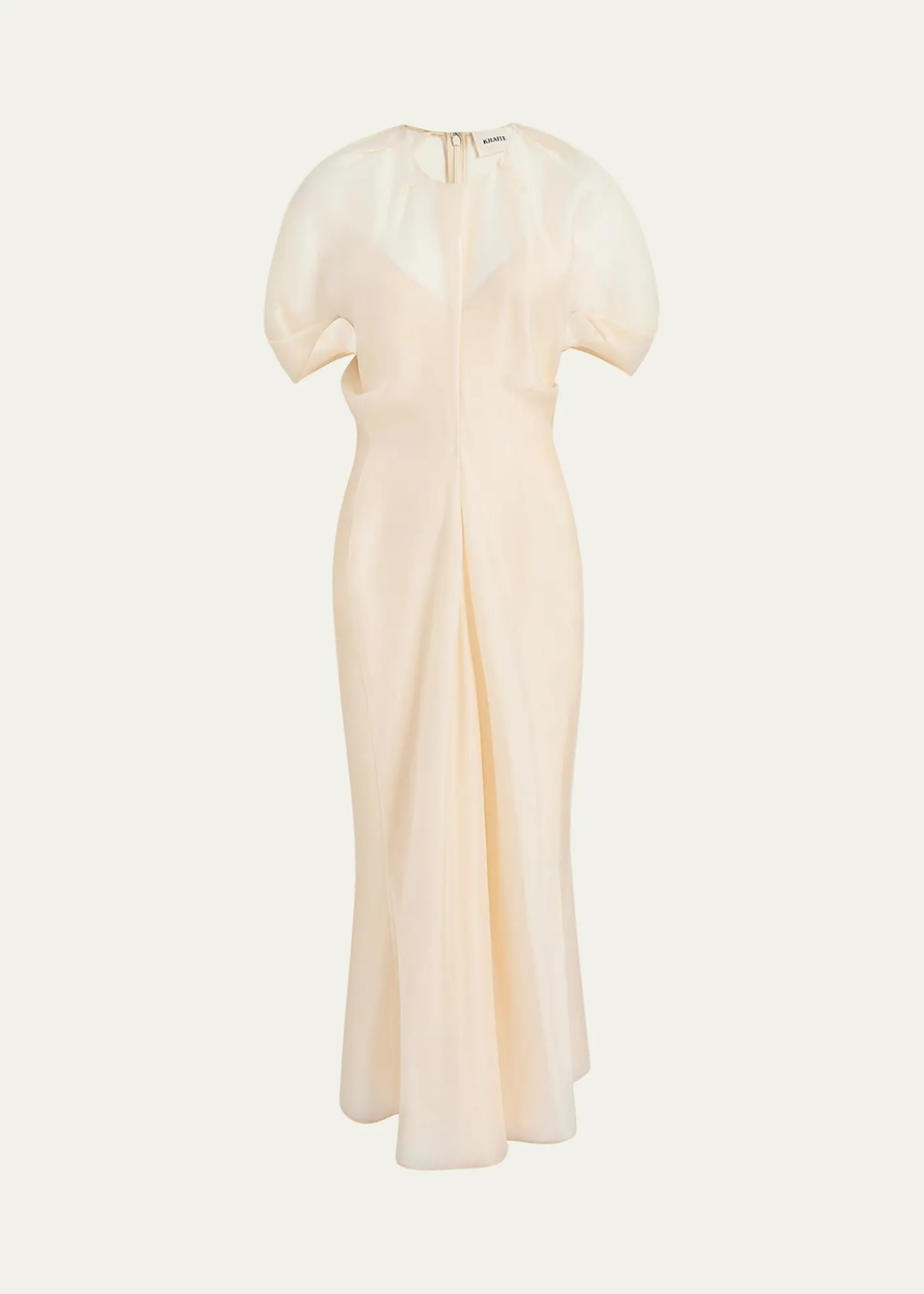 KhaiteRia Puff-Sleeve Draped Silk-Blend Maxi Dress
