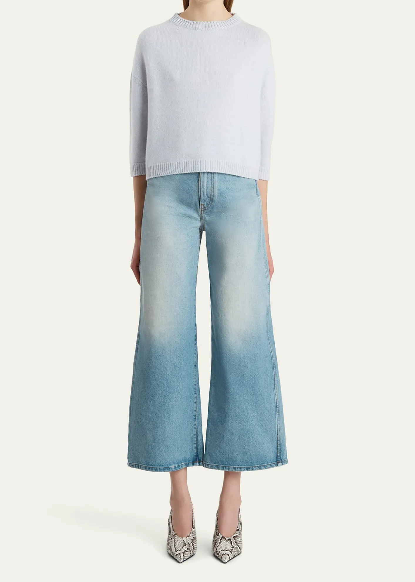 KhaiteSabina Cashmere Elbow-Sleeve Boxy Sweater