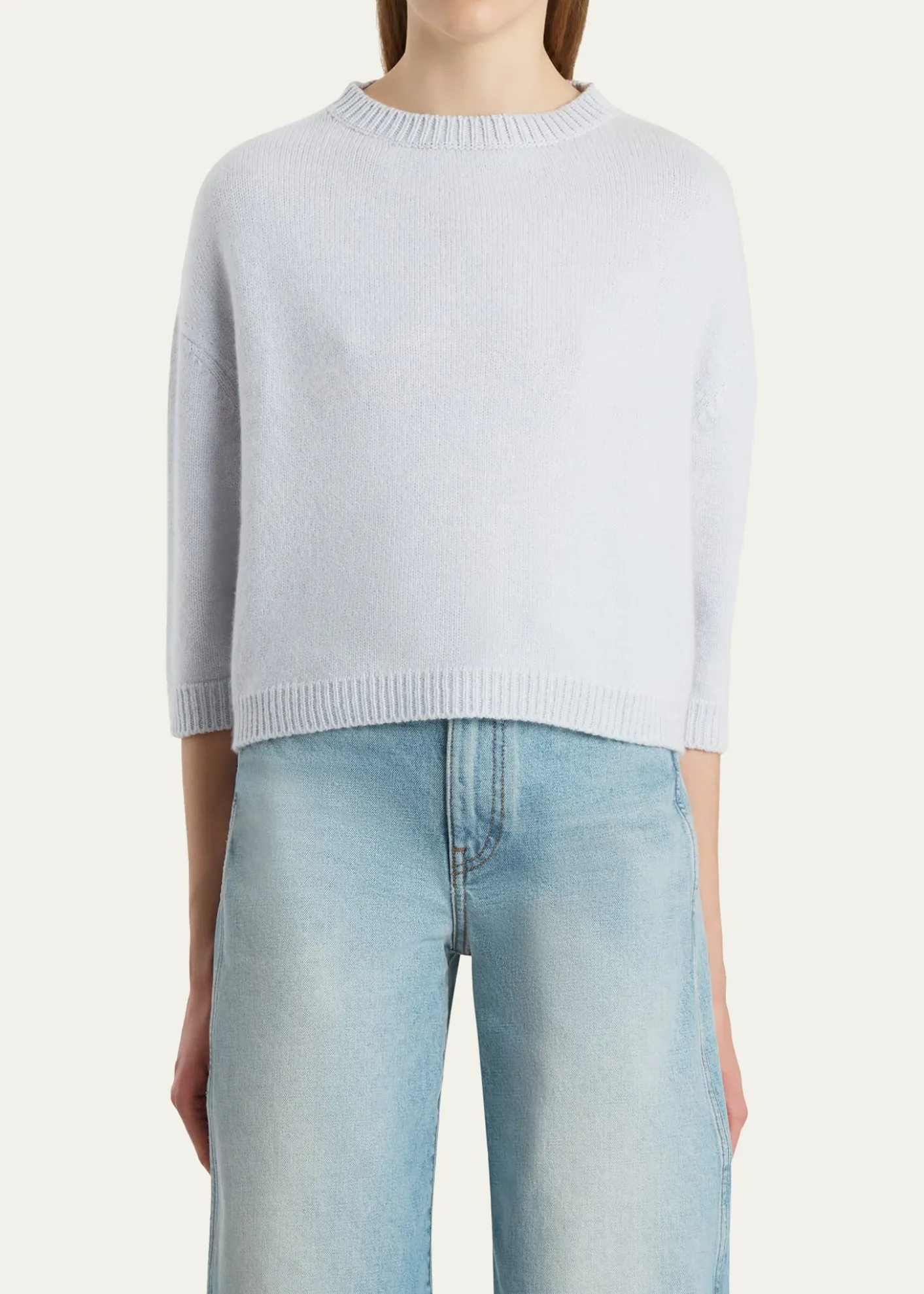 KhaiteSabina Cashmere Elbow-Sleeve Boxy Sweater