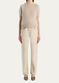 KhaiteShimmering Cashmere Short-Sleeve Crewneck Sweater
