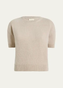 KhaiteShimmering Cashmere Short-Sleeve Crewneck Sweater