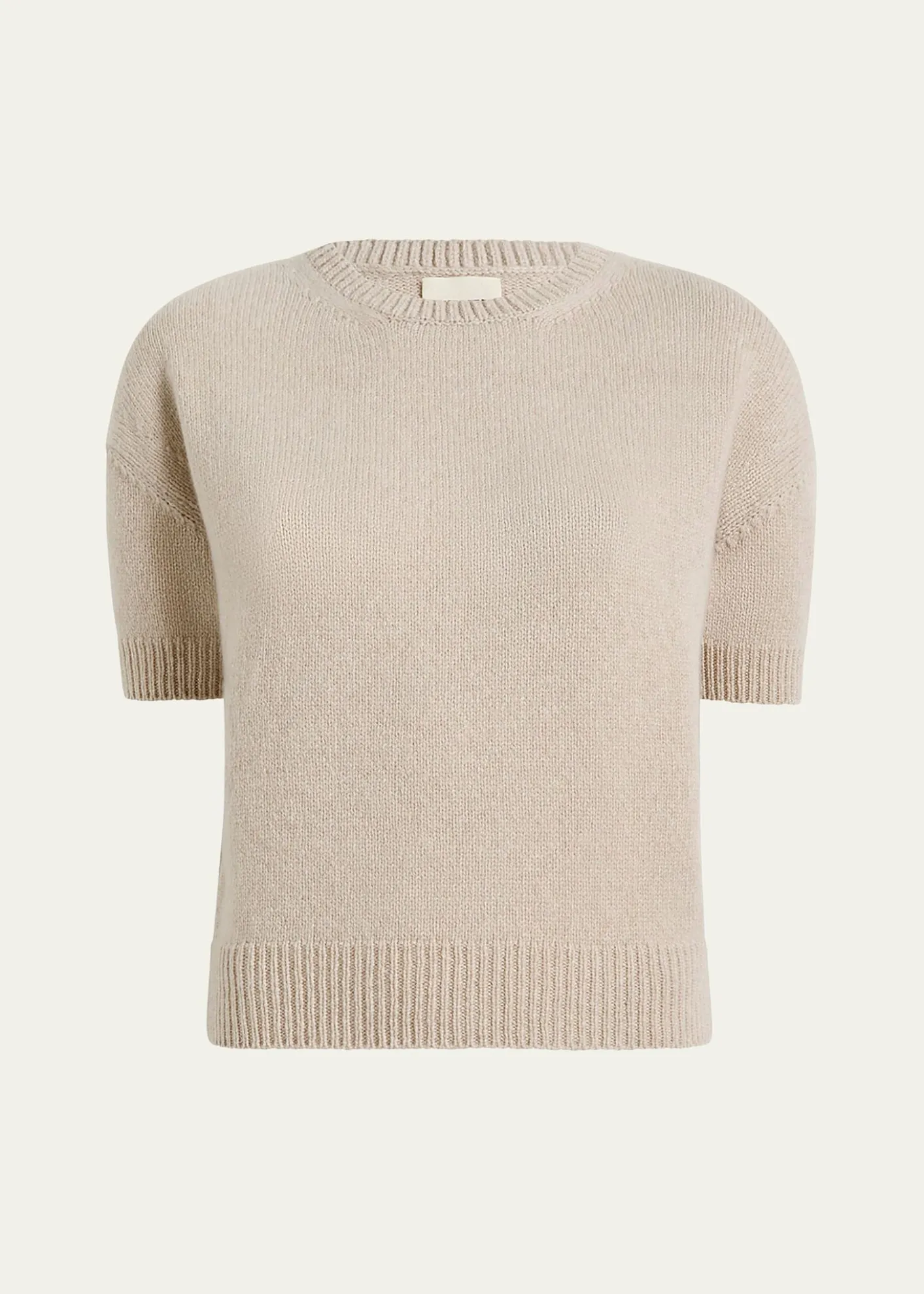 KhaiteShimmering Cashmere Short-Sleeve Crewneck Sweater