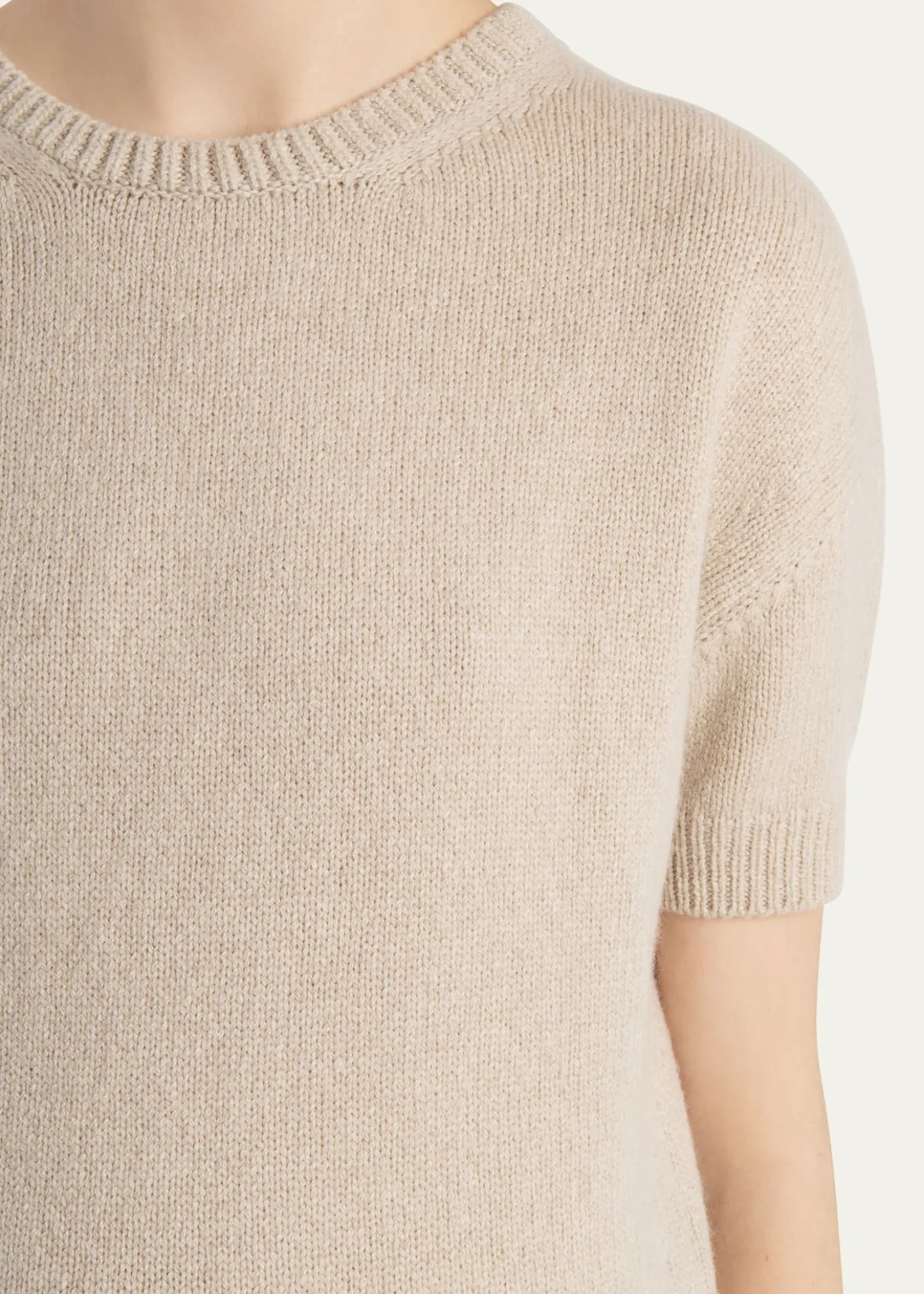 KhaiteShimmering Cashmere Short-Sleeve Crewneck Sweater