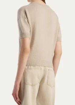 KhaiteShimmering Cashmere Short-Sleeve Crewneck Sweater
