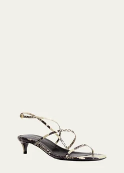 KhaiteStrappy Python-Embossed Kitten Sandals