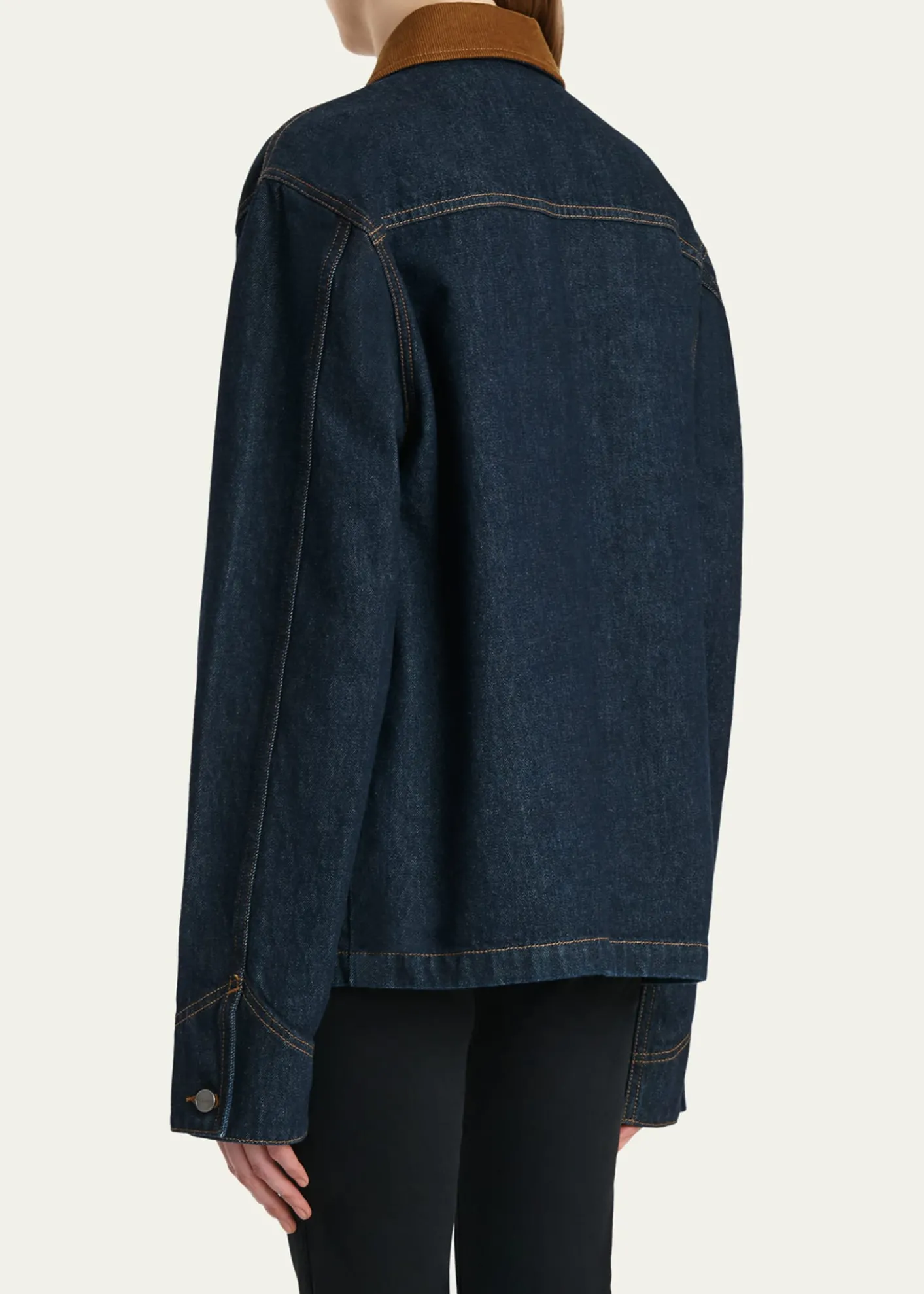 KhaiteWyatt Corduroy-Collar Denim Jacket