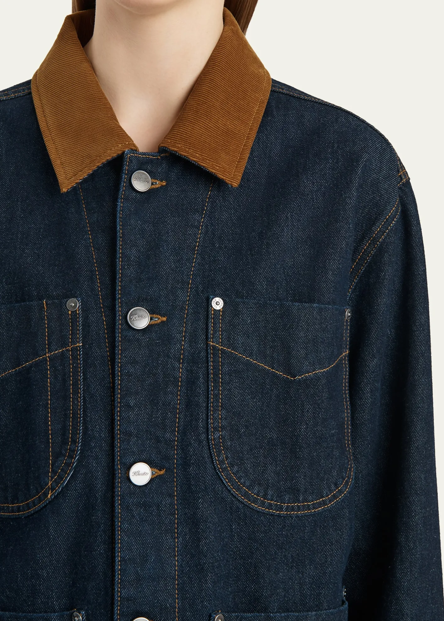 KhaiteWyatt Corduroy-Collar Denim Jacket