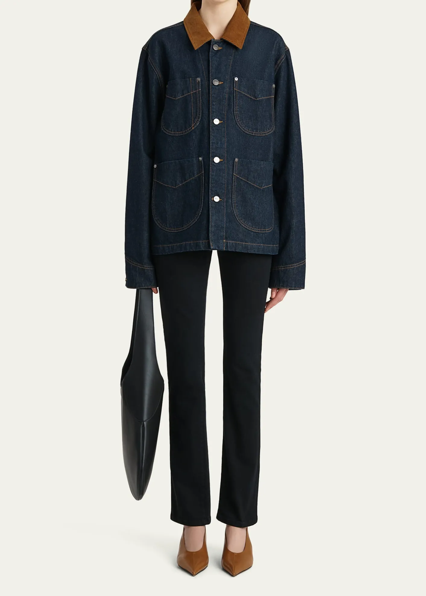 KhaiteWyatt Corduroy-Collar Denim Jacket