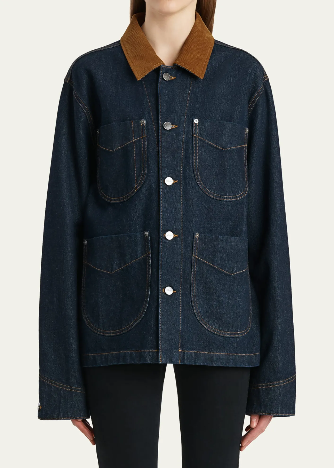 KhaiteWyatt Corduroy-Collar Denim Jacket