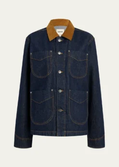 KhaiteWyatt Corduroy-Collar Denim Jacket