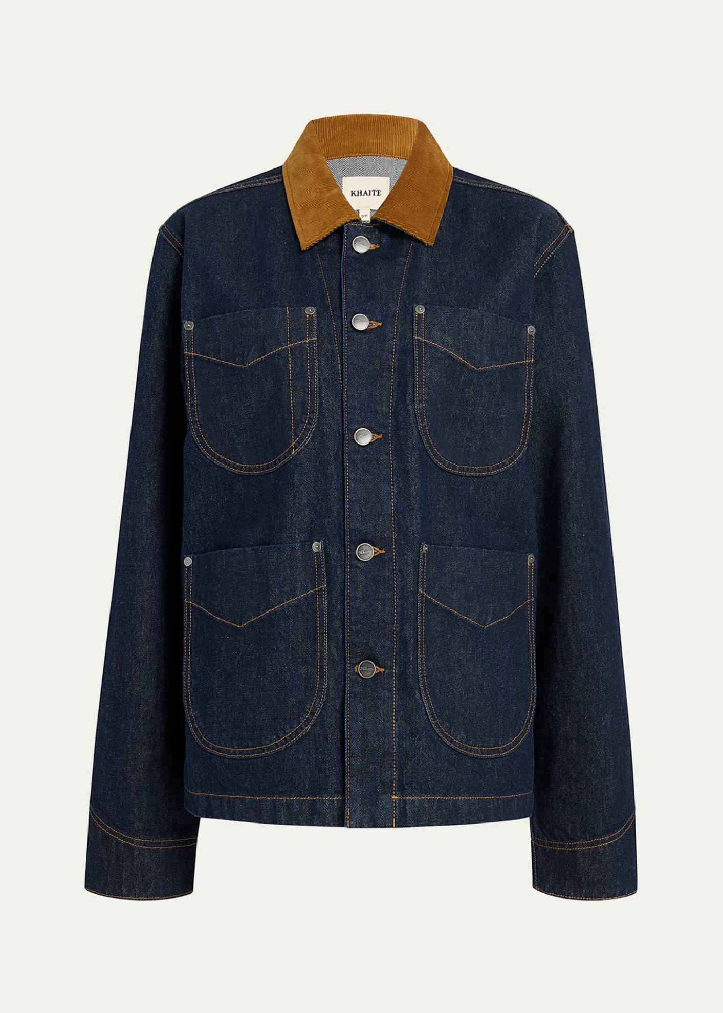 KhaiteWyatt Corduroy-Collar Denim Jacket