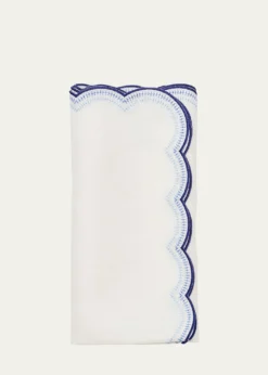 Kim SeybertLune Embroidered Scalloped-Edge Napkin, Blue