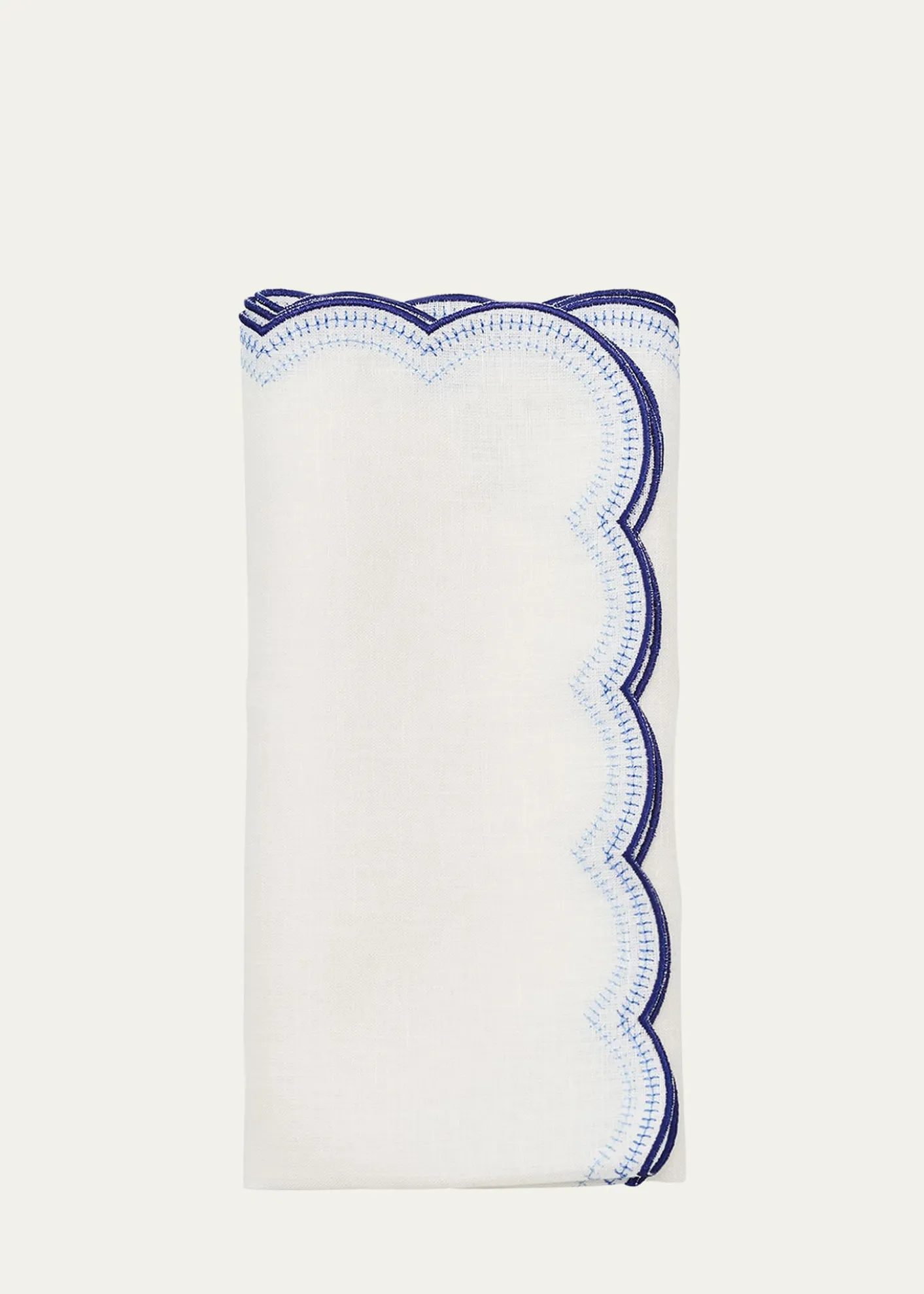 Kim SeybertLune Embroidered Scalloped-Edge Napkin, Blue