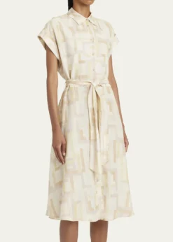 KitonAbstract Watercolor Belted Dress