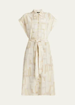 KitonAbstract Watercolor Belted Dress