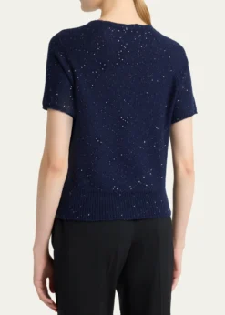 KitonCashmere Paillette Short-Sleeve Crewneck Sweater