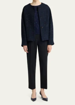 KitonCashmere Paillette Short-Sleeve Crewneck Sweater